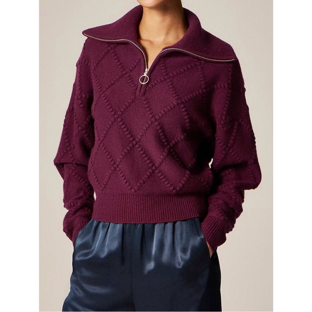 J.Crew Popcorn-stitch quarter-zip sweater in vintage wool NWT Size XS